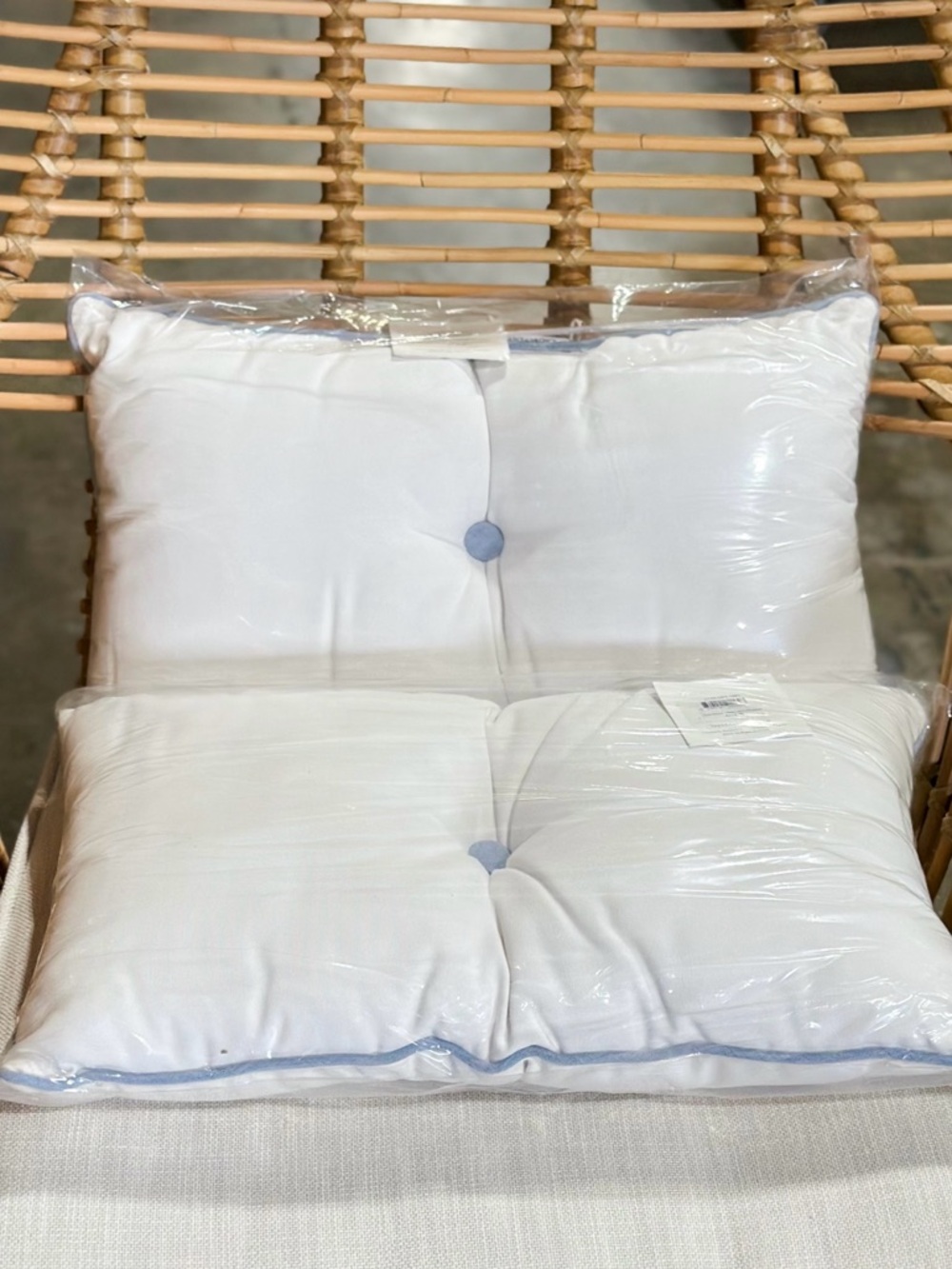 NEW Serena & Lily Sunbrella Lido Outdoor Pillows (2) (12x21)-White/Coastal Blue